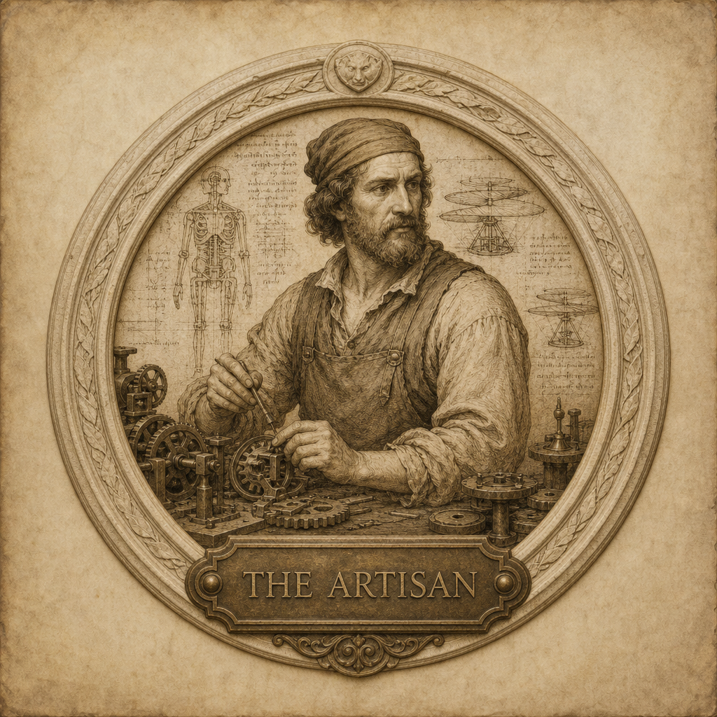 The Artisan — sepia study of a craftsman-engineer