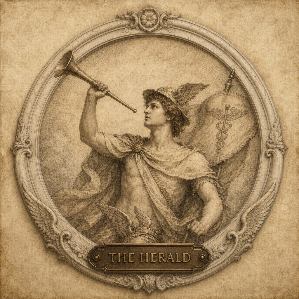 The Herald — sepia study of a Hermes-like herald