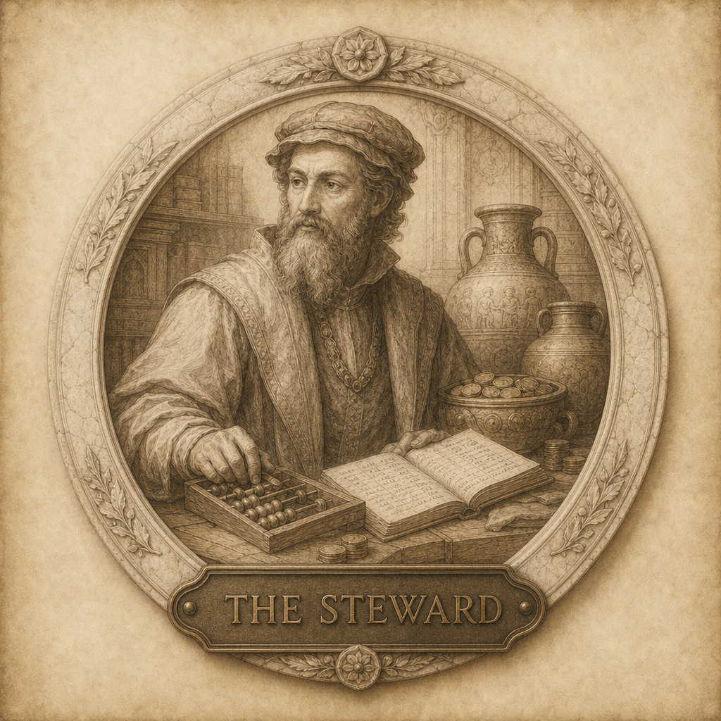 The Steward — sepia study of a treasury keeper